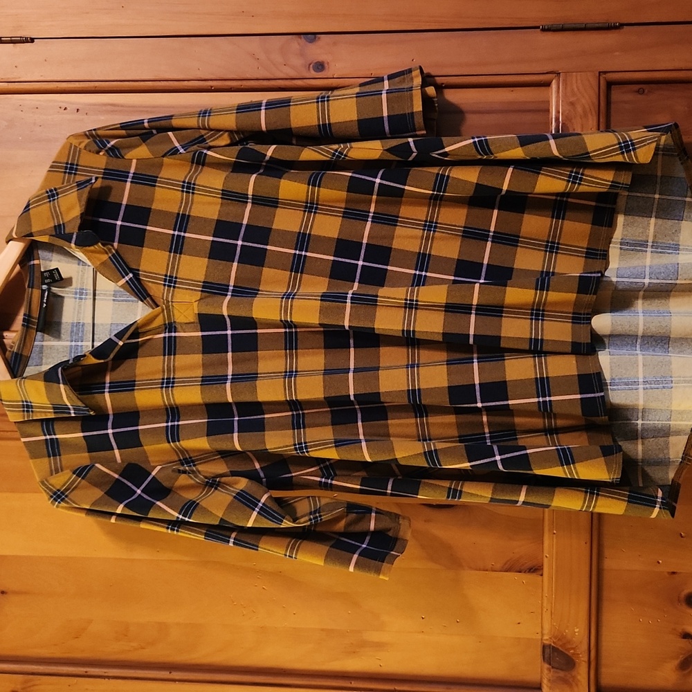 Attitudes by Renee Women's Plaid Shirt in Mustard and Black